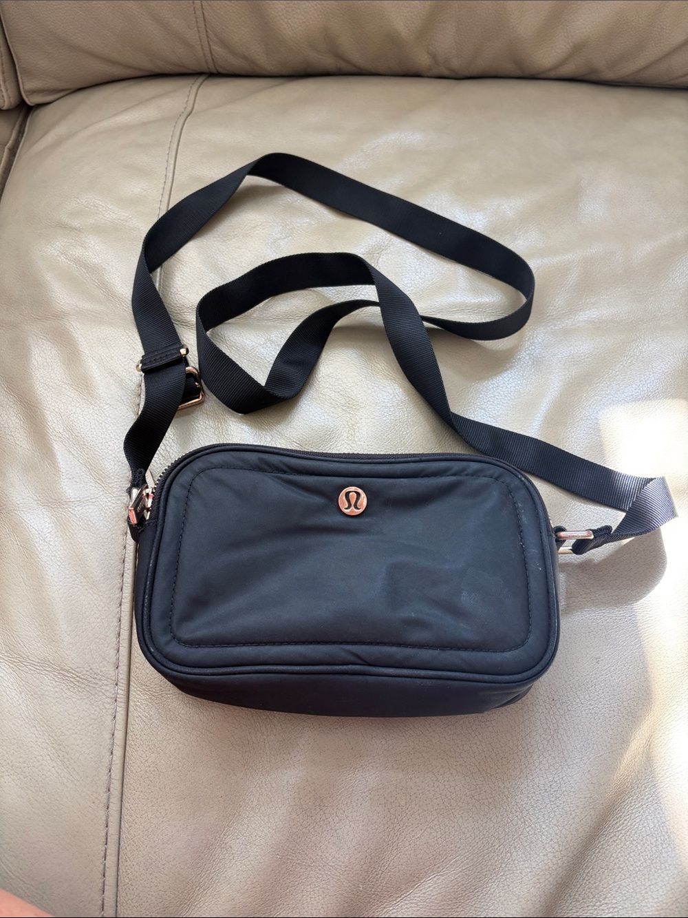 lululemon athletica Black Crossbody with Rose Gold Logo